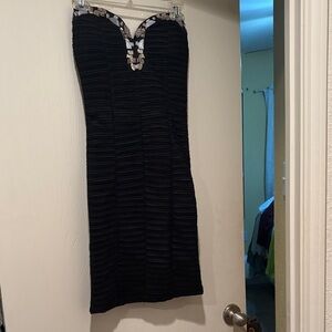 Daisy Strapless Black Dress with Silver Accents
